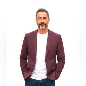 ZARA MAN Burgundy Blazer Sport Coat Men’s US 42 EU 52 Slim Two Button